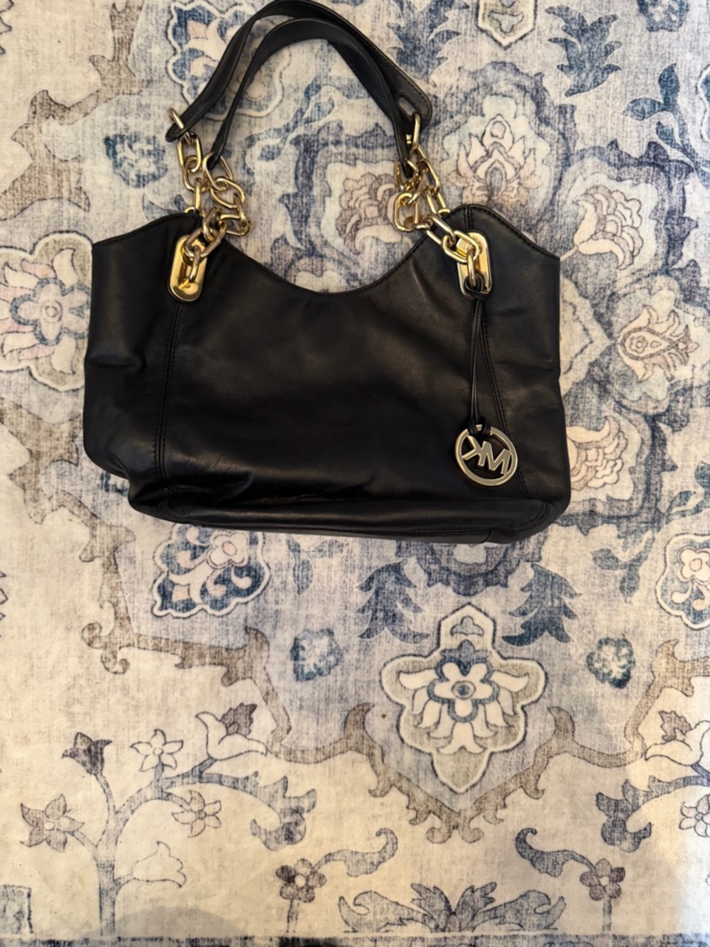 Michael Kors Black Leather Shoulder Bag with Gold-Tone Hardware